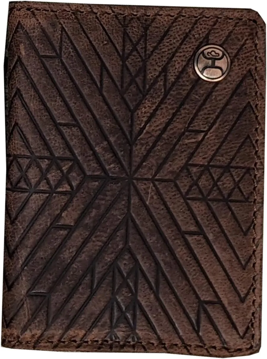 HOOEY Men's Southwestern Embossed Bi-Fold Money Clip Wallet Brown One Size