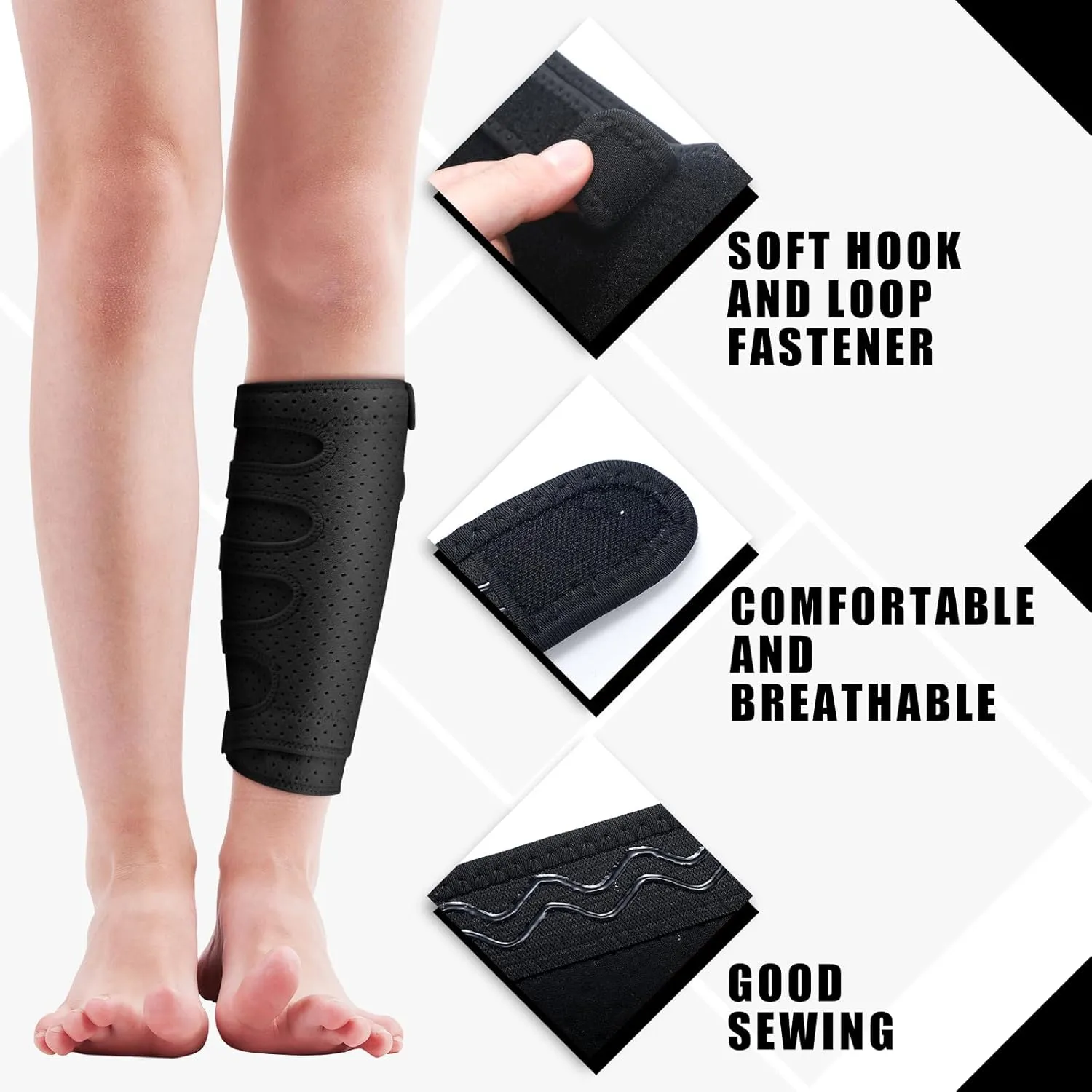 Hoolerry 2 Pcs Lymphedema Compression Wraps Calf Adjustable Brace 5 Strap Leg Wraps for Lymphedema Swollen Calf Garment Brace for Edema, Venous Insufficiency, Varicose Veins (Black,2xl)