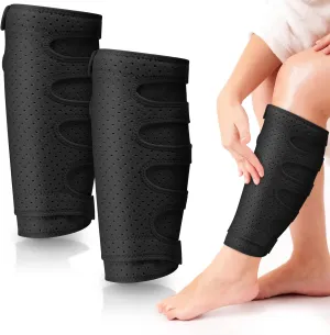 Hoolerry 2 Pcs Lymphedema Compression Wraps Calf Adjustable Brace 5 Strap Leg Wraps for Lymphedema Swollen Calf Garment Brace for Edema, Venous Insufficiency, Varicose Veins (Black,2xl)