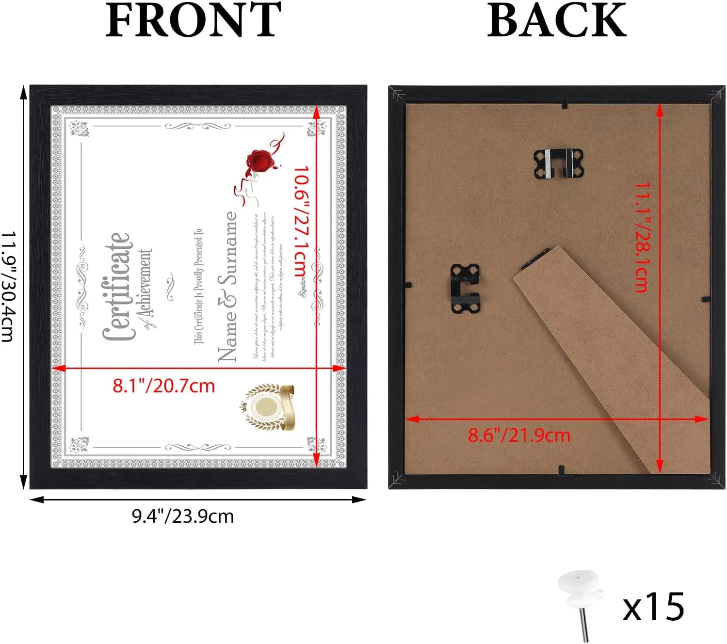 HORLIMER 8.5 x 11 Picture Frame Set of 15, Black Photo Frames 8.5 by 11 for Certificate Diploma Document, Wall Hanging or Tabletop Display