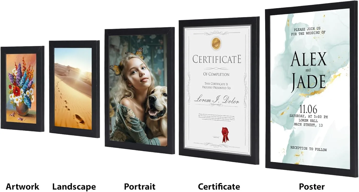 HORLIMER 8.5 x 11 Picture Frame Set of 15, Black Photo Frames 8.5 by 11 for Certificate Diploma Document, Wall Hanging or Tabletop Display