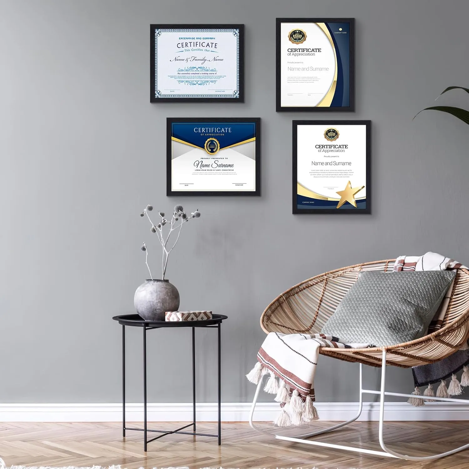 HORLIMER 8.5 x 11 Picture Frame Set of 15, Black Photo Frames 8.5 by 11 for Certificate Diploma Document, Wall Hanging or Tabletop Display