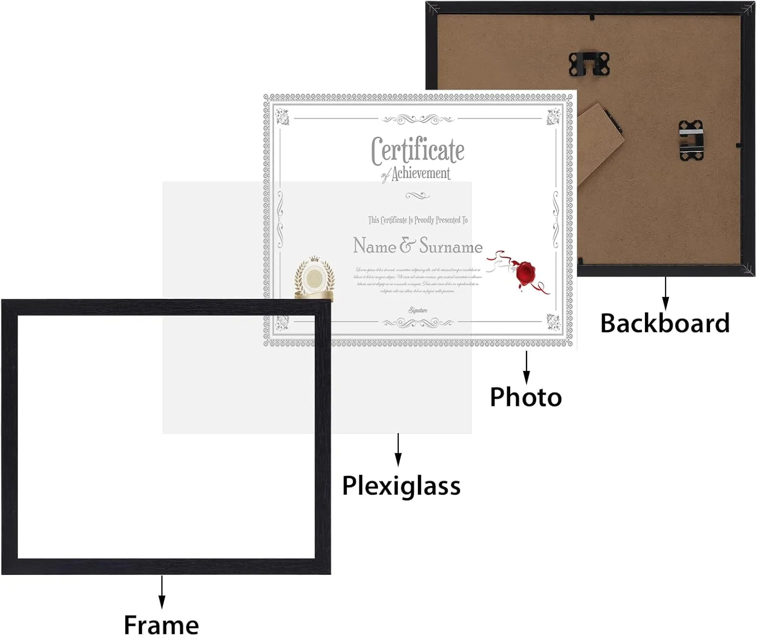 HORLIMER 8.5 x 11 Picture Frame Set of 15, Black Photo Frames 8.5 by 11 for Certificate Diploma Document, Wall Hanging or Tabletop Display