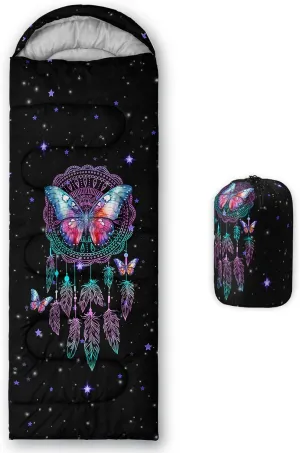 HOSIMA Butterfly Sleeping Bags for Adults and Kids for Camping,Black Gothic Ultralight Sleeping Bag for Cold Weather Summer.