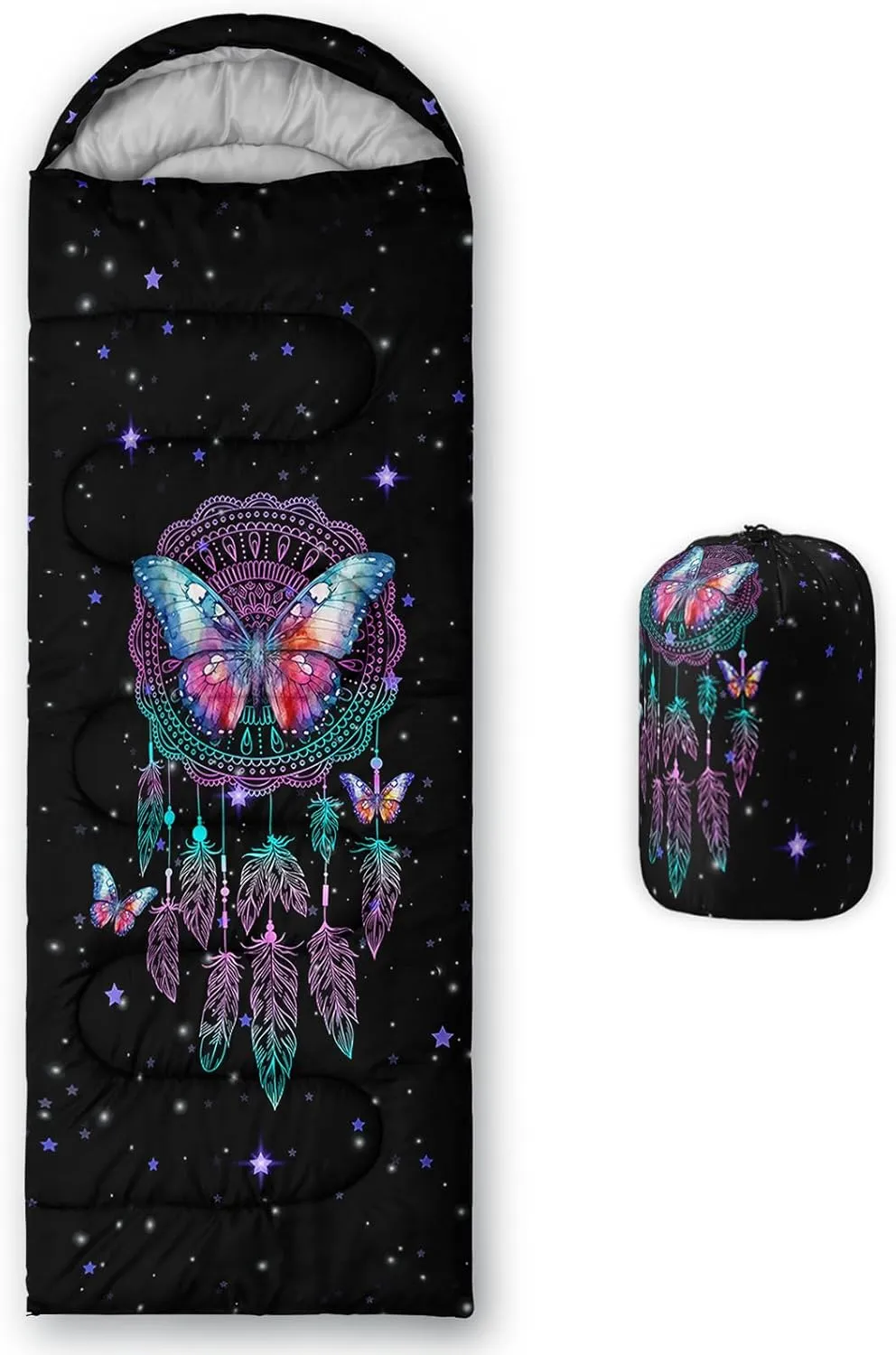 HOSIMA Butterfly Sleeping Bags for Adults and Kids for Camping,Black Gothic Ultralight Sleeping Bag for Cold Weather Summer.