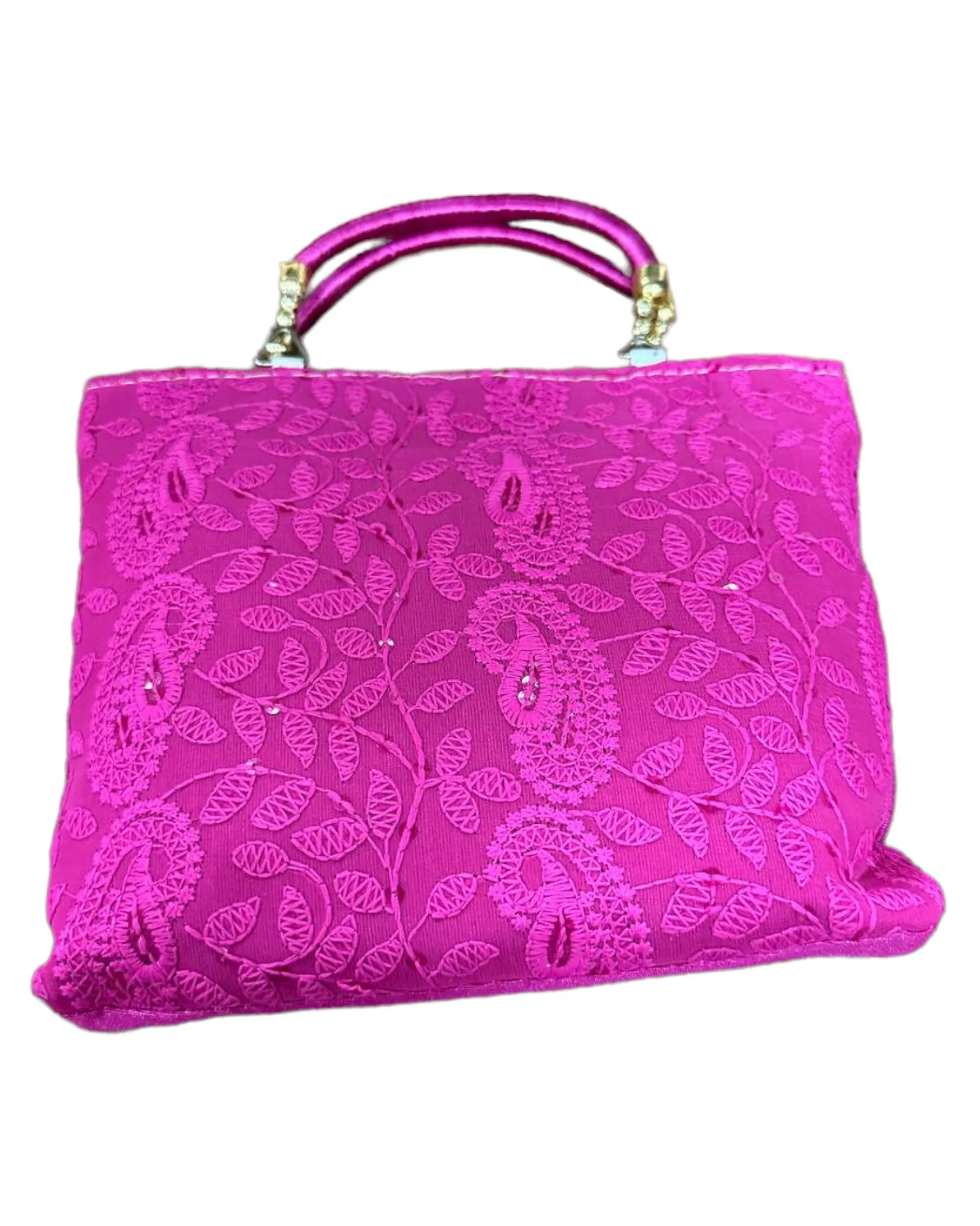 Hot Pink Lucknowi Chikankari Embroidery Hand Bag Purse