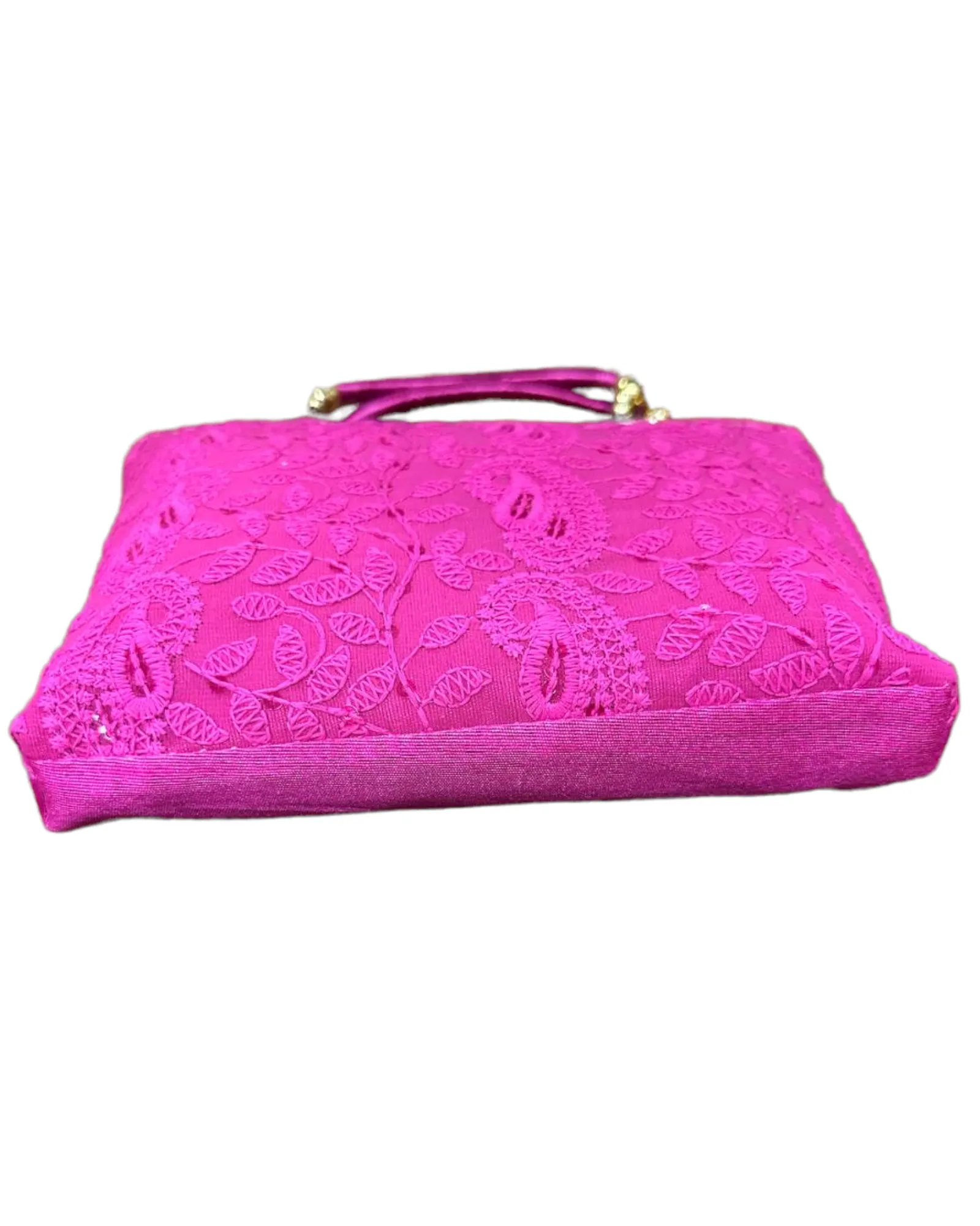 Hot Pink Lucknowi Chikankari Embroidery Hand Bag Purse