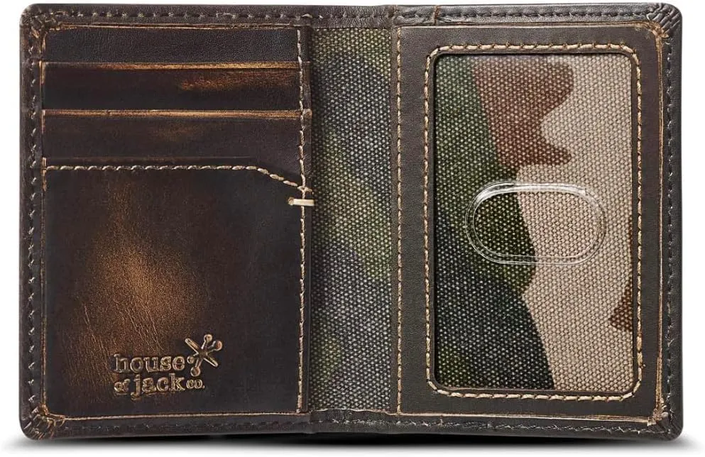 House of Jack Co. Slim Card Wallet for Men, Minimalist Front Pocket, Small Bifold Card Holder, Full Grain Cowhide Leather Walelt, Black