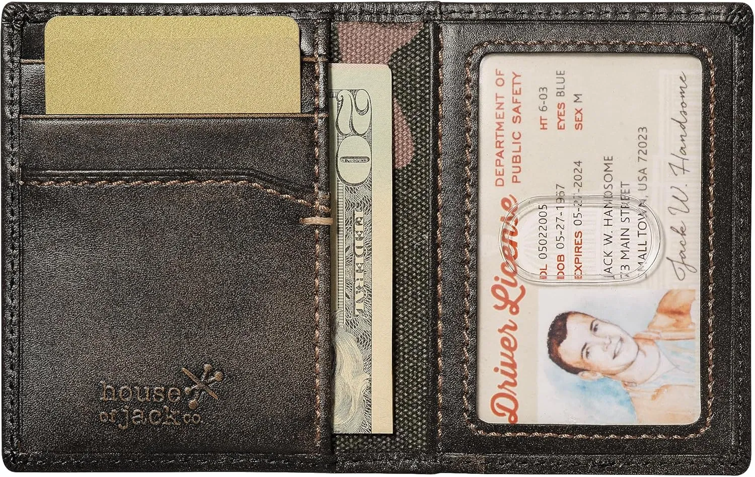 House of Jack Co. Slim Card Wallet for Men, Minimalist Front Pocket, Small Bifold Card Holder, Full Grain Cowhide Leather Walelt, Black
