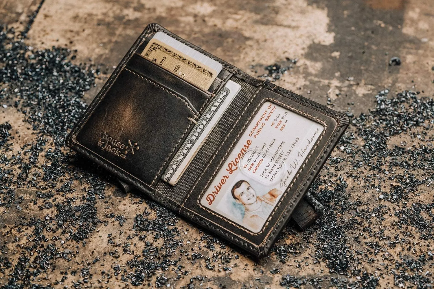 House of Jack Co. Slim Card Wallet for Men, Minimalist Front Pocket, Small Bifold Card Holder, Full Grain Cowhide Leather Walelt, Black