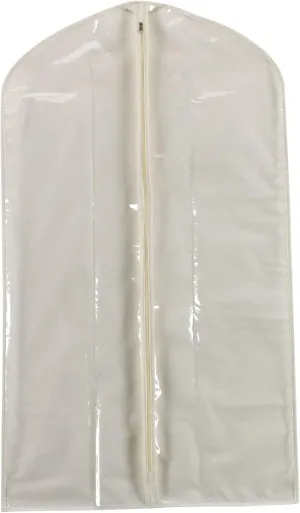 Household Essentials 311393 Hanging Garment Bag | Suit and Jacket Protector | Natural Cotton Canvas with Clear Vinyl Cover, Off-White