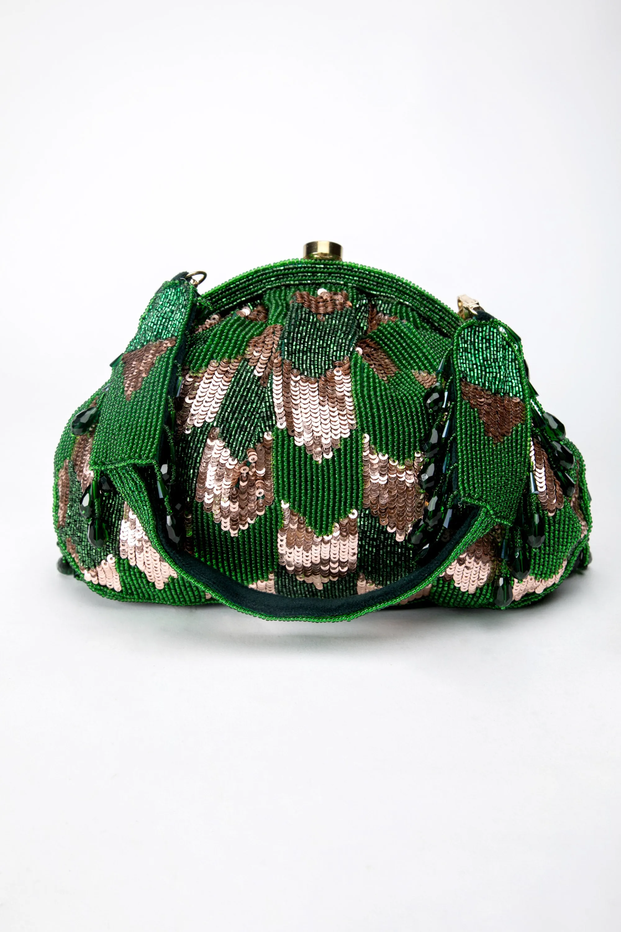 Hrutvy Clutch – Emerald Green & Rose Gold