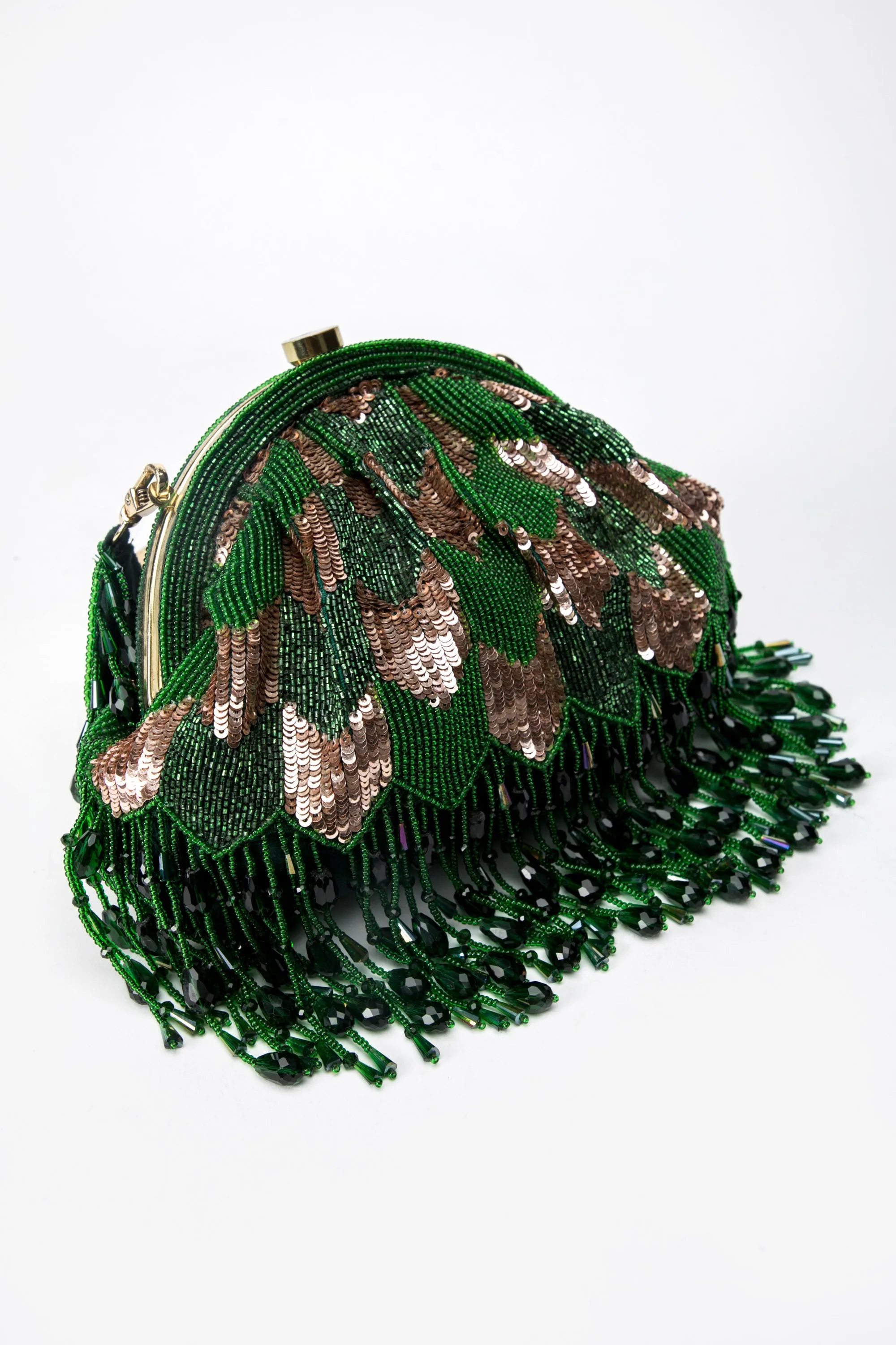 Hrutvy Clutch – Emerald Green & Rose Gold