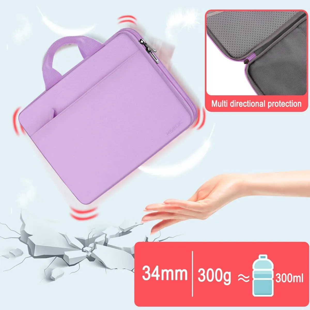 Hseok Laptop Case 13.3-14 inch Briefcase Handbag, Water-Resistant and Shockproof Computer Sleeve Compatible with MacBook Pro 14", Mac Air/Pro 13.3" and 13"-14" Notebooks Chromebooks,Purple