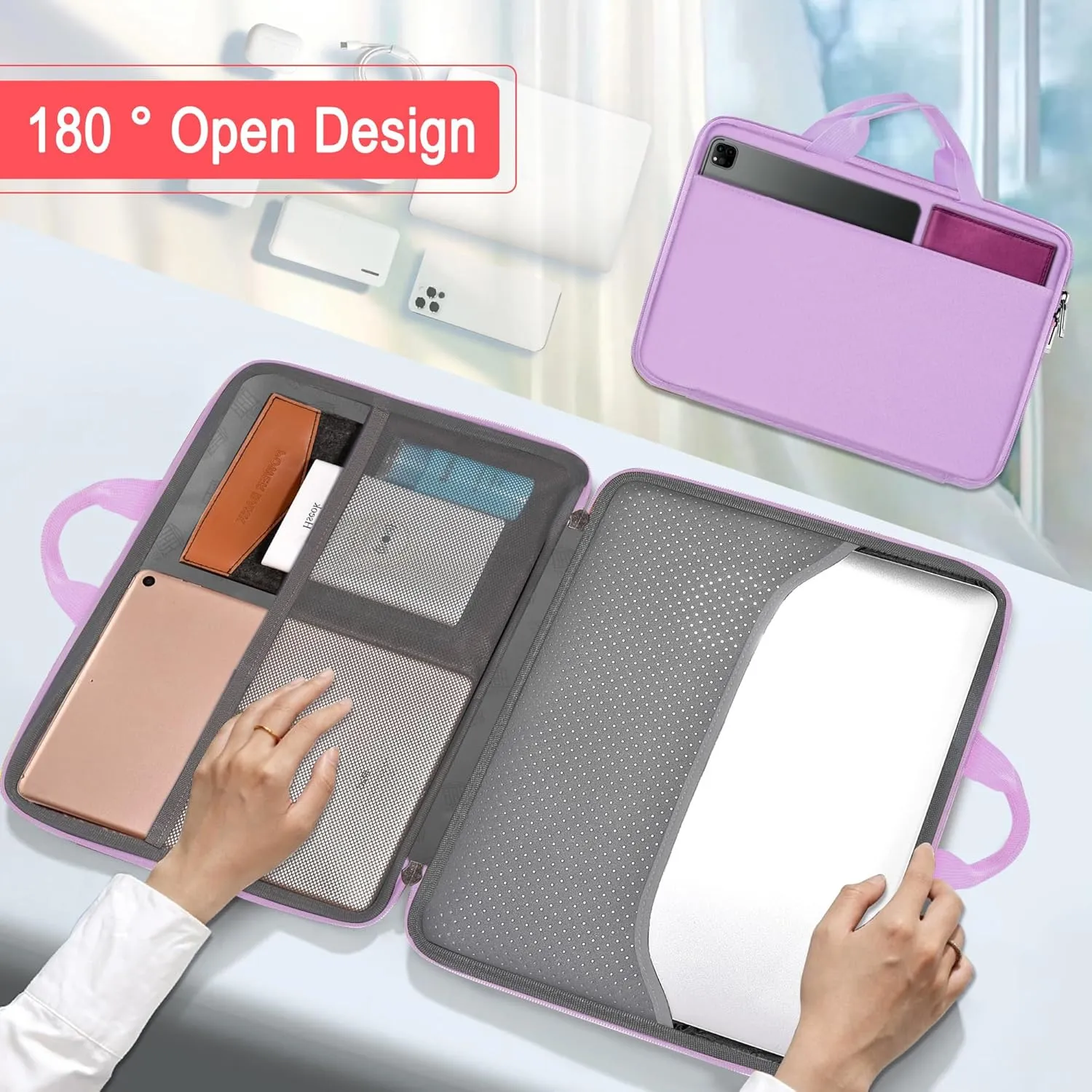 Hseok Laptop Case 13.3-14 inch Briefcase Handbag, Water-Resistant and Shockproof Computer Sleeve Compatible with MacBook Pro 14", Mac Air/Pro 13.3" and 13"-14" Notebooks Chromebooks,Purple
