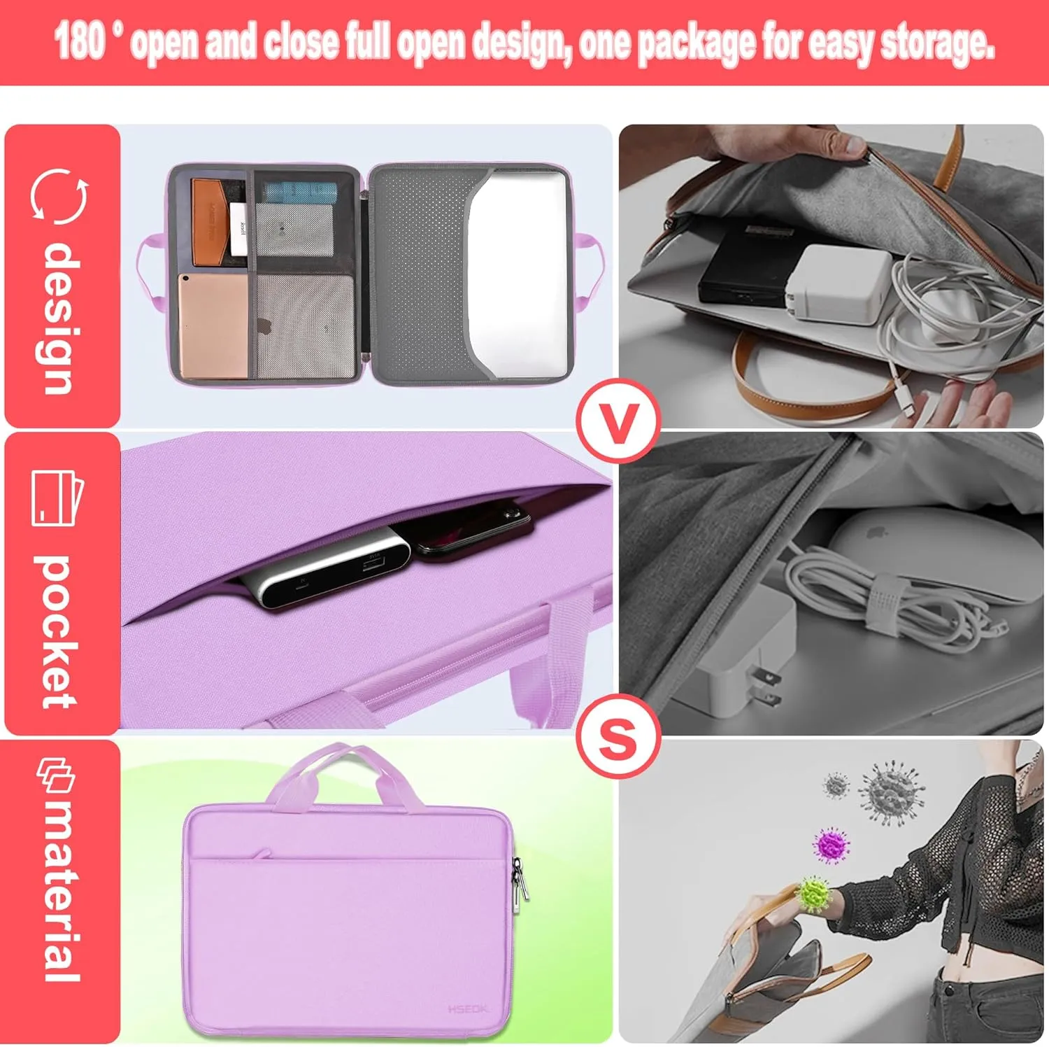 Hseok Laptop Case 13.3-14 inch Briefcase Handbag, Water-Resistant and Shockproof Computer Sleeve Compatible with MacBook Pro 14", Mac Air/Pro 13.3" and 13"-14" Notebooks Chromebooks,Purple