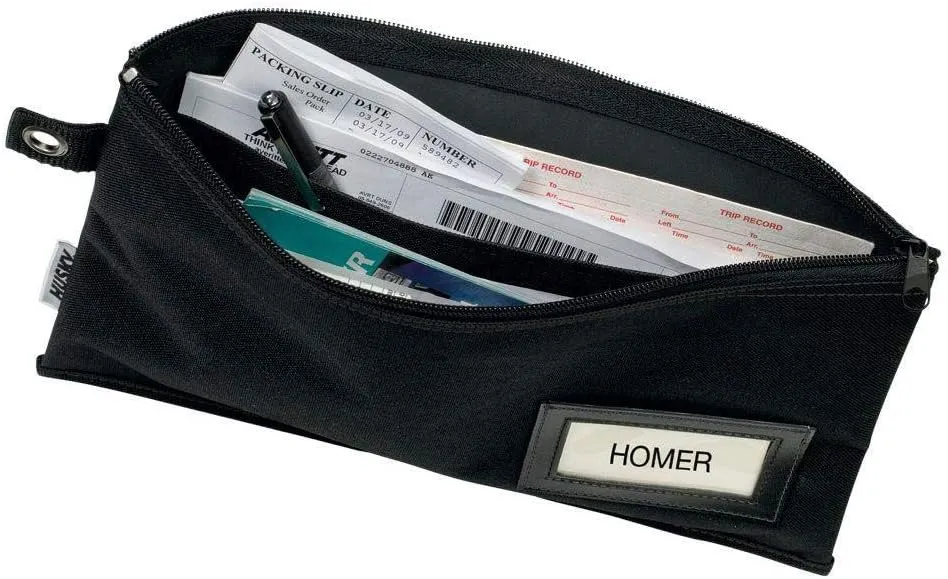 Huksy Document Bag 12 Inches (Black) - File Document Organizer Bag, Zipped Top with 2 Internal Pockets- 1680 Denier Heavy Duty Water-Resistant - Business Card Holder