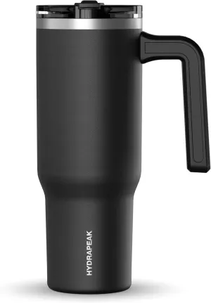 Hydrapeak Voyager 32 oz Tumbler with Handle and Straw Lid | Reusable Stainless Steel Water Bottle Travel Mug Cupholder Friendly | Insulated Cup (Black)