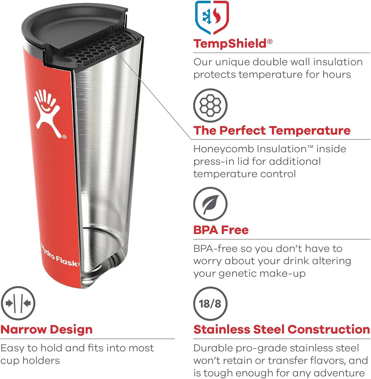 Hydro Flask Tumbler - Stainless Steel, Reusable, Vacuum Insulated with Press-in Lid