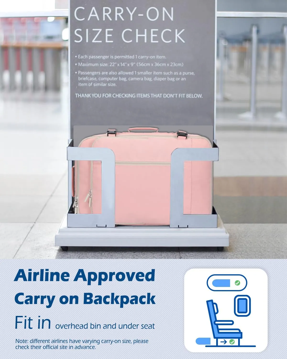 Hynes Eagle Carry on Backpack 38L Large Travel Backpack for Women Flight Approved Weekender Bag Laptop Backpack Men 15 inches Light Pink