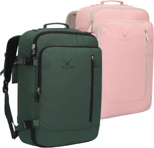Hynes Eagle Carry on Backpack 38L Large Travel Backpack for Women Flight Approved Weekender Bag Laptop Backpack Men 15 inches Oliver Green with Light Pink