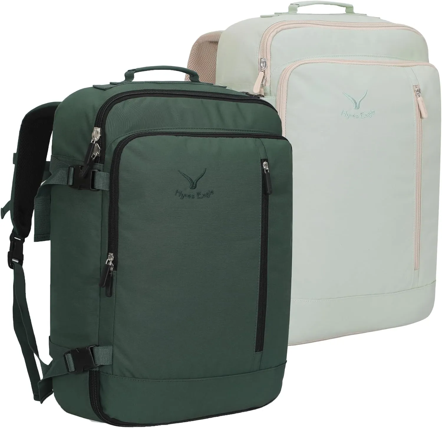 Hynes Eagle Carry on Backpack 38L Large Travel Backpack for Women Flight Approved Weekender Bag Laptop Backpack Men 15 inches Oliver Green with Mint Green