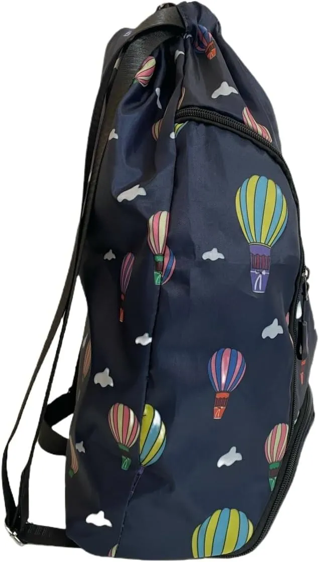 IAMUHI Nylon Drawstring Backpack Sports Gym Travel Bag for Women Men Large with Two Zipper Pockets Daypack Shoulder Bag Purse,Balloon