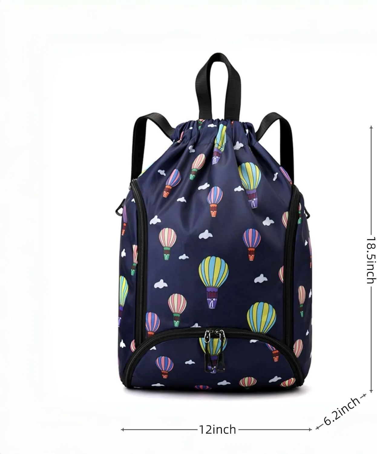 IAMUHI Nylon Drawstring Backpack Sports Gym Travel Bag for Women Men Large with Two Zipper Pockets Daypack Shoulder Bag Purse,Balloon