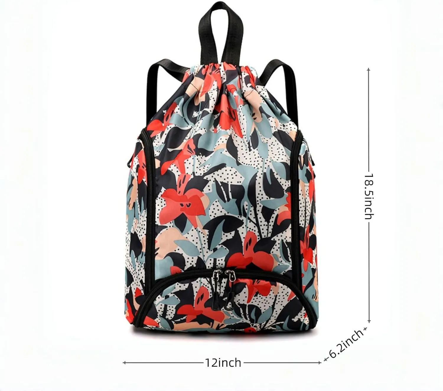 IAMUHI Nylon Drawstring Backpack Sports Gym Travel Bag for Women Men Large with Two Zipper Pockets Daypack Shoulder Bag Purse,Morning Glory