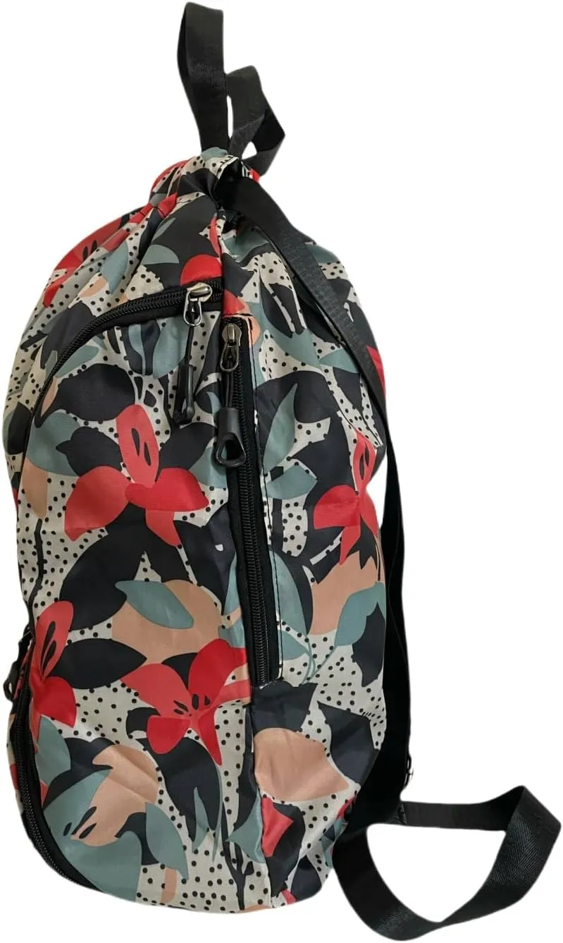 IAMUHI Nylon Drawstring Backpack Sports Gym Travel Bag for Women Men Large with Two Zipper Pockets Daypack Shoulder Bag Purse,Morning Glory