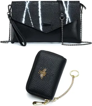 imeetu RFID Credit Card Holder, Genuine Leather Crossbody Bag(Black)