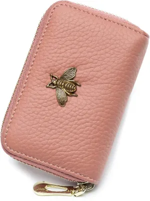 imeetu RFID Credit Card Holder, Small Leather Zipper Card Case Wallet for Women