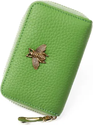 imeetu RFID Credit Card Holder, Small Leather Zipper Card Case Wallet for Women