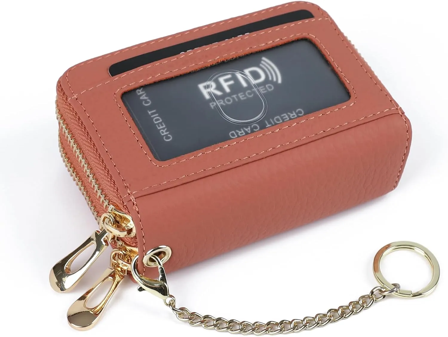 imeetu RFID Credit Card Holder, Small Leather Zipper Card Case Wallet for Women