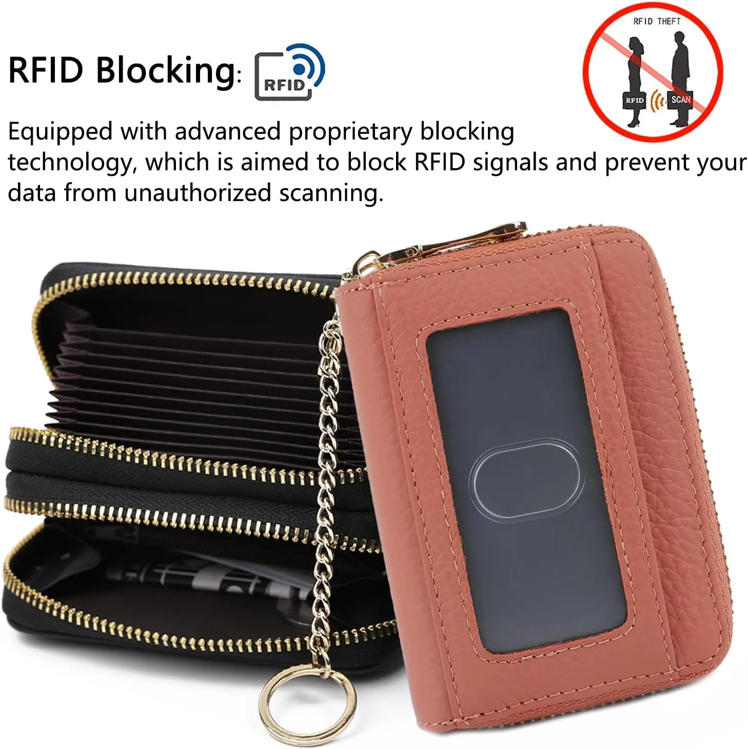 imeetu RFID Credit Card Holder, Small Leather Zipper Card Case Wallet for Women