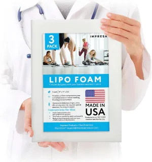IMPRESA White Liposuction Foam Pads - 3 Pack - Aftercare for Liposuction, Tummy Tuck Surgery, and C-Sections - Great to Use with Post Surgery Compression Garments or Medical Corset (8 x 11 x 0.5 in)