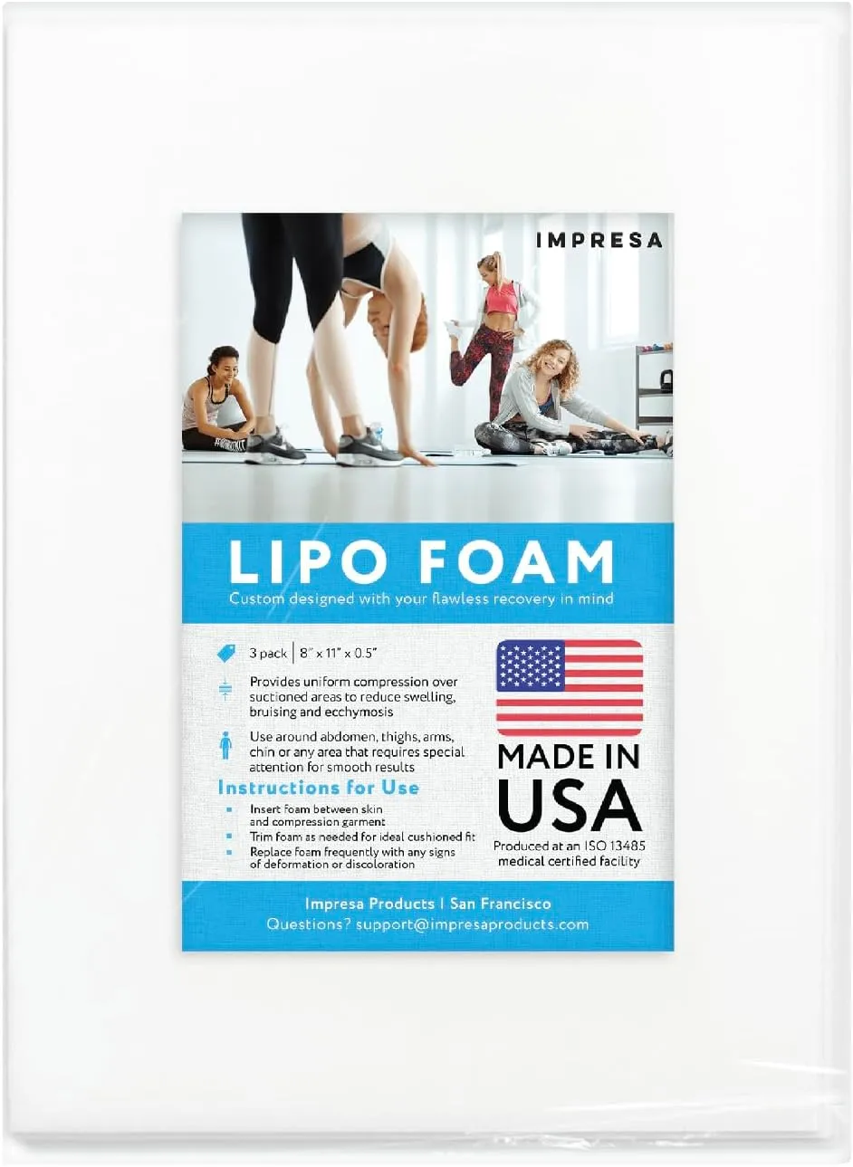 IMPRESA White Liposuction Foam Pads - 3 Pack - Aftercare for Liposuction, Tummy Tuck Surgery, and C-Sections - Great to Use with Post Surgery Compression Garments or Medical Corset (8 x 11 x 0.5 in)