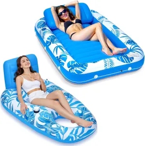 Inflatable Pool Float Chair and Pool Lounger Float Tanning Bed with Headrest & Drink Holder for Adult Swimming Pool, Lake, Beach Party Toy