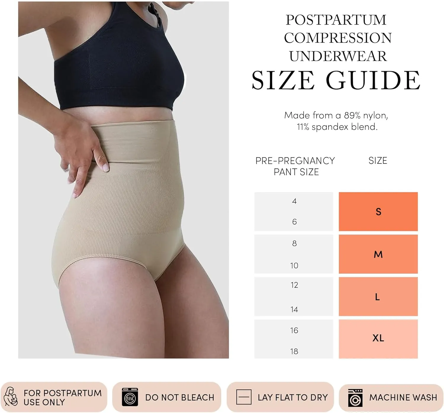 Ingrid & Isabel Basics - Postpartum Compression Underwear - Seamless High Waisted Underwear - Over the Belly Fit