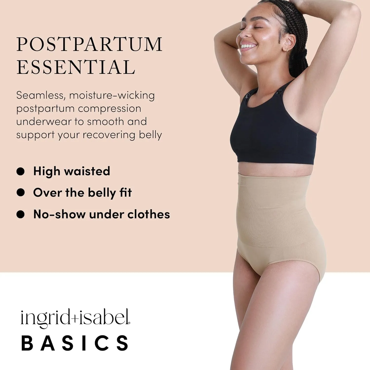 Ingrid & Isabel Basics - Postpartum Compression Underwear - Seamless High Waisted Underwear - Over the Belly Fit