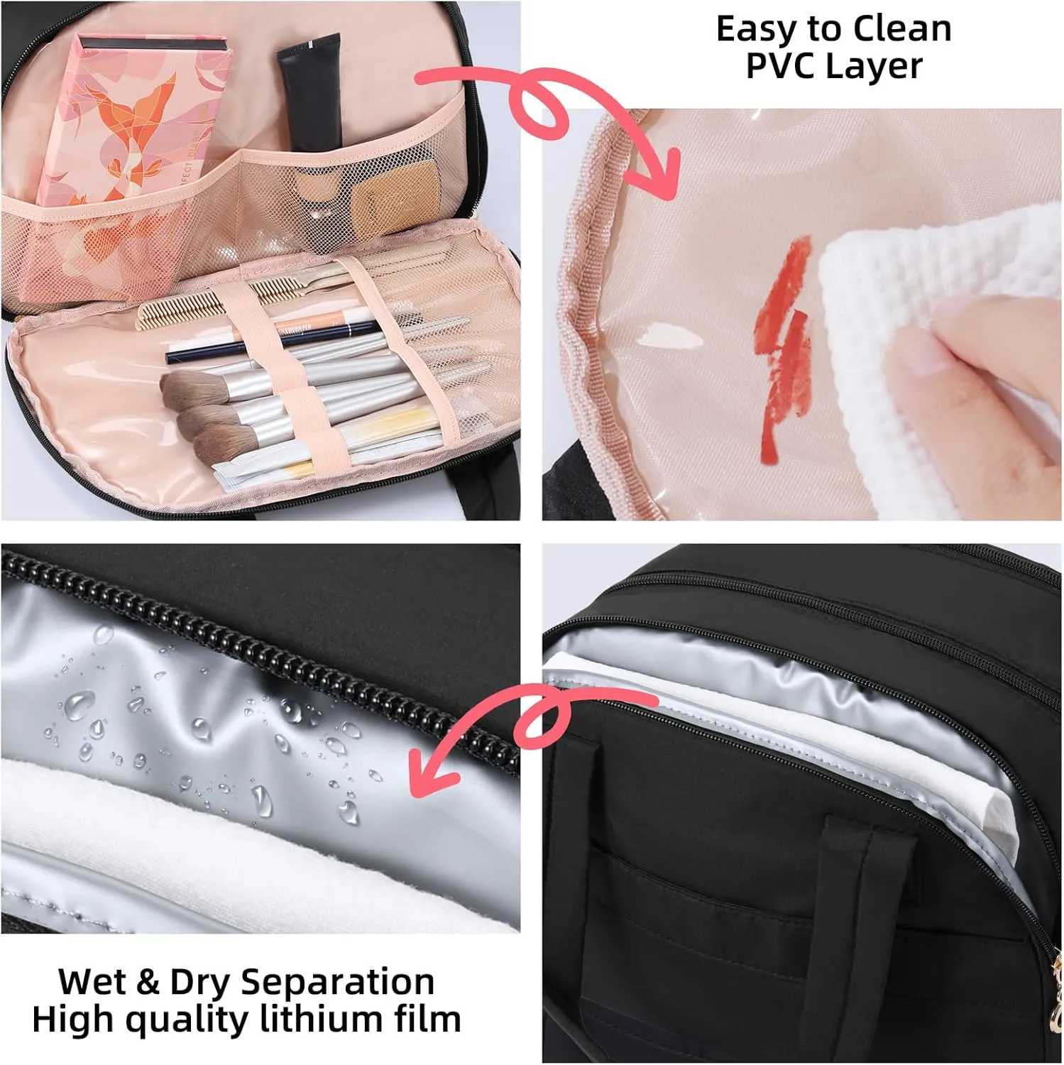 Initial Travel Toiletry Bag, Personalized Cosmetic Bags Birthday Gifts for Women, Makeup Bag Organizer with Handle, Travel Bag for Toiletries with Brush Holder (C, Black)