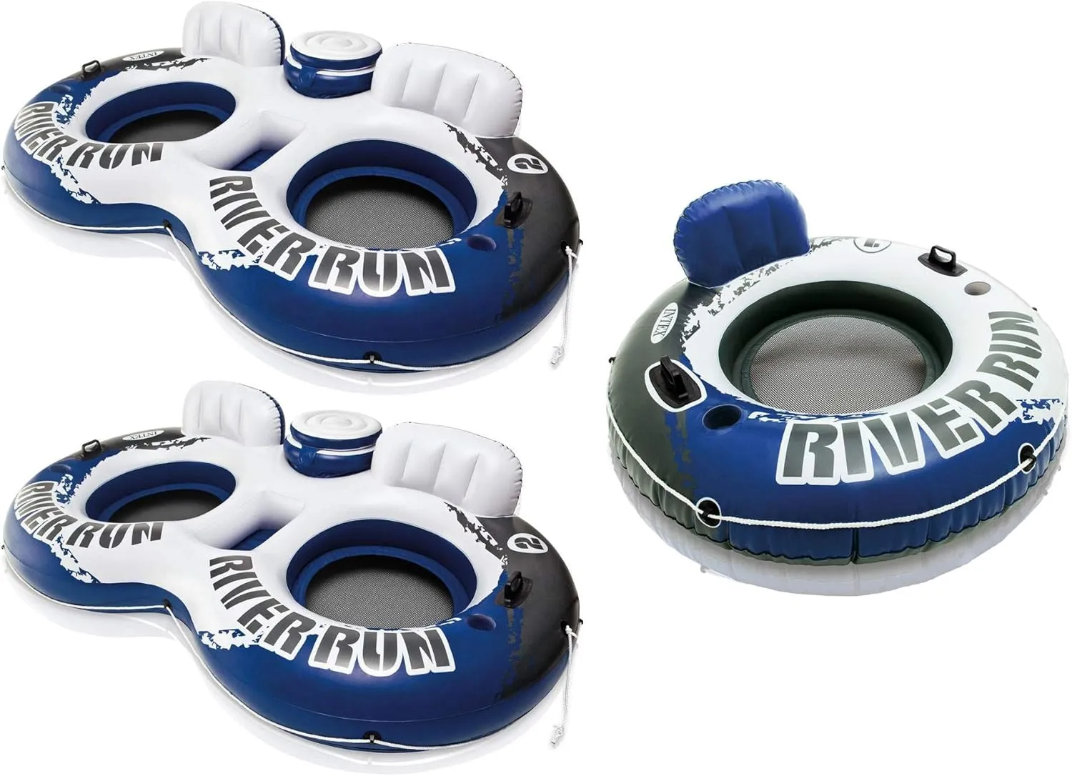 Intex River Run 2 Inflatable Floating Lounge with 440lb Capacity, 2 Pack Bundled with River Run 1 Inflatable Tube with 220lb Capacity