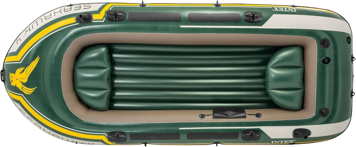 INTEX Seahawk Inflatable Boat Series: Includes Deluxe Aluminum Oars and High-Output Pump – SuperStrong PVC – Fishing Rod Holders – Heavy Duty Grab Handles – Gear Pouch