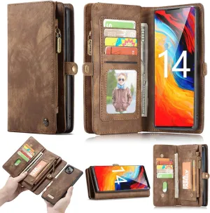 iPhone 16 Pro Max Leather Detachable Wallet Zipper Case with 11 Card Slots Holder Magnetic Case for iPhone 16 Pro Max Flip Wallet Handle Wrist Strap Man Woman Pocket Handbag (Brown)