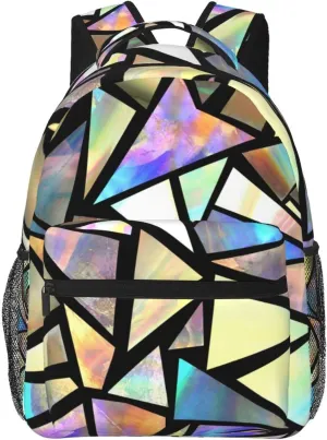 Iridescent Triangles Abstract Stylish Casual Backpack Purse For Women Personalized Laptop Backpacks With Multiple Pockets Computer Daypack For Work Business Travel
