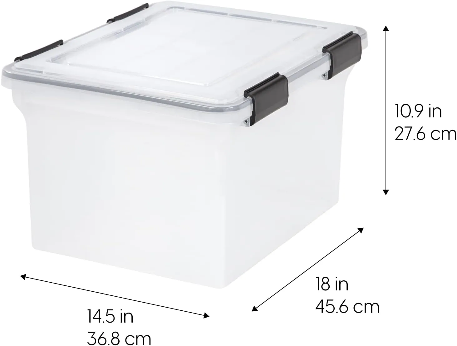 IRIS USA Plastic File Letter/Legal, Water Resistant Document Box, Durable Lid, Seal w/Secure Latching Buckles, Stackable, Nestable, WeatherPro - 1 Pack, Clear