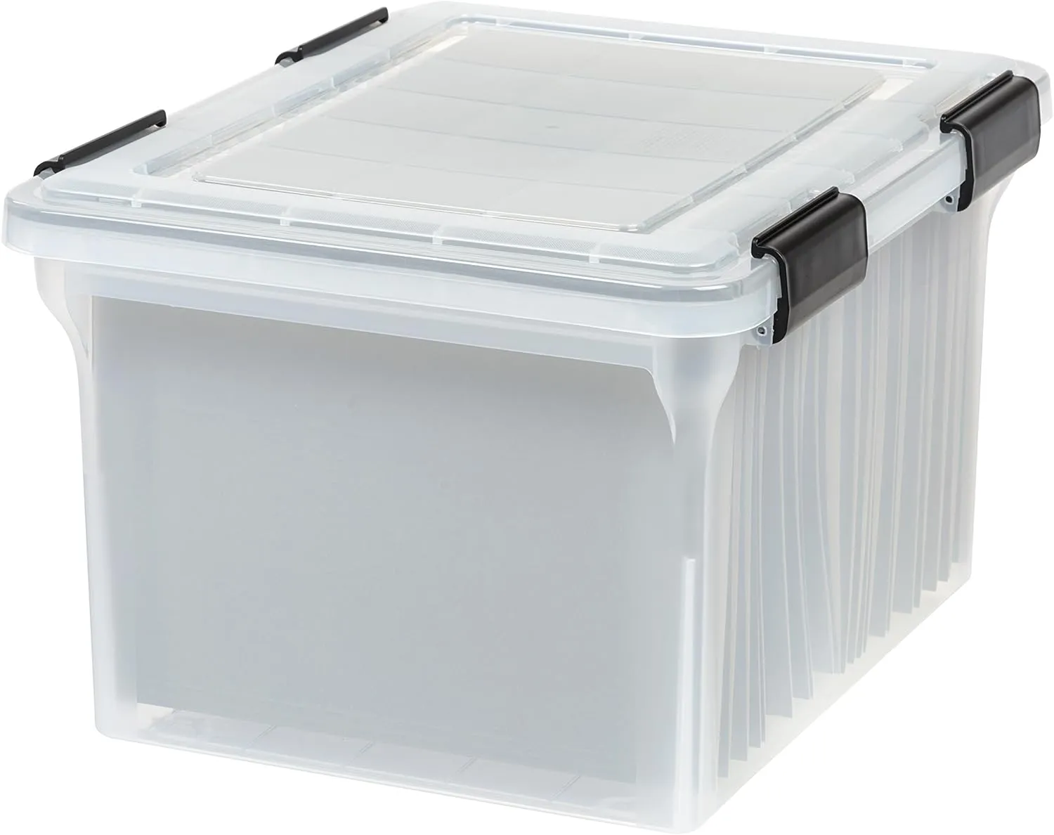 IRIS USA Plastic File Letter/Legal, Water Resistant Document Box, Durable Lid, Seal w/Secure Latching Buckles, Stackable, Nestable, WeatherPro - 1 Pack, Clear