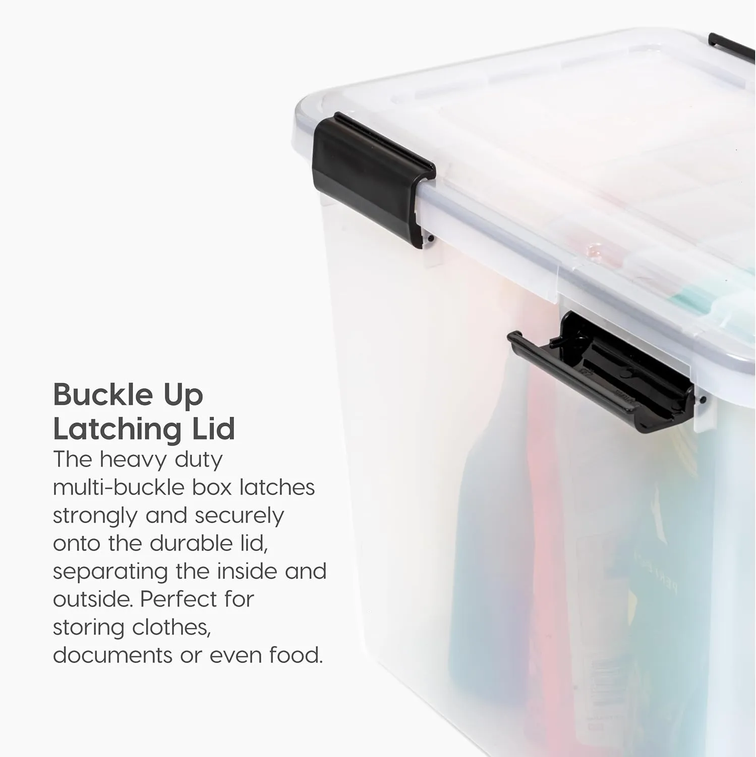 IRIS USA Plastic File Letter/Legal, Water Resistant Document Box, Durable Lid, Seal w/Secure Latching Buckles, Stackable, Nestable, WeatherPro - 1 Pack, Clear