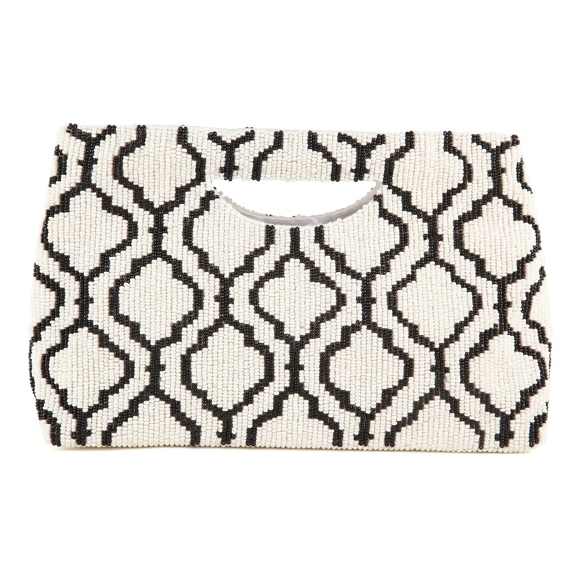Ivory & Black Geometric Beaded Clutch