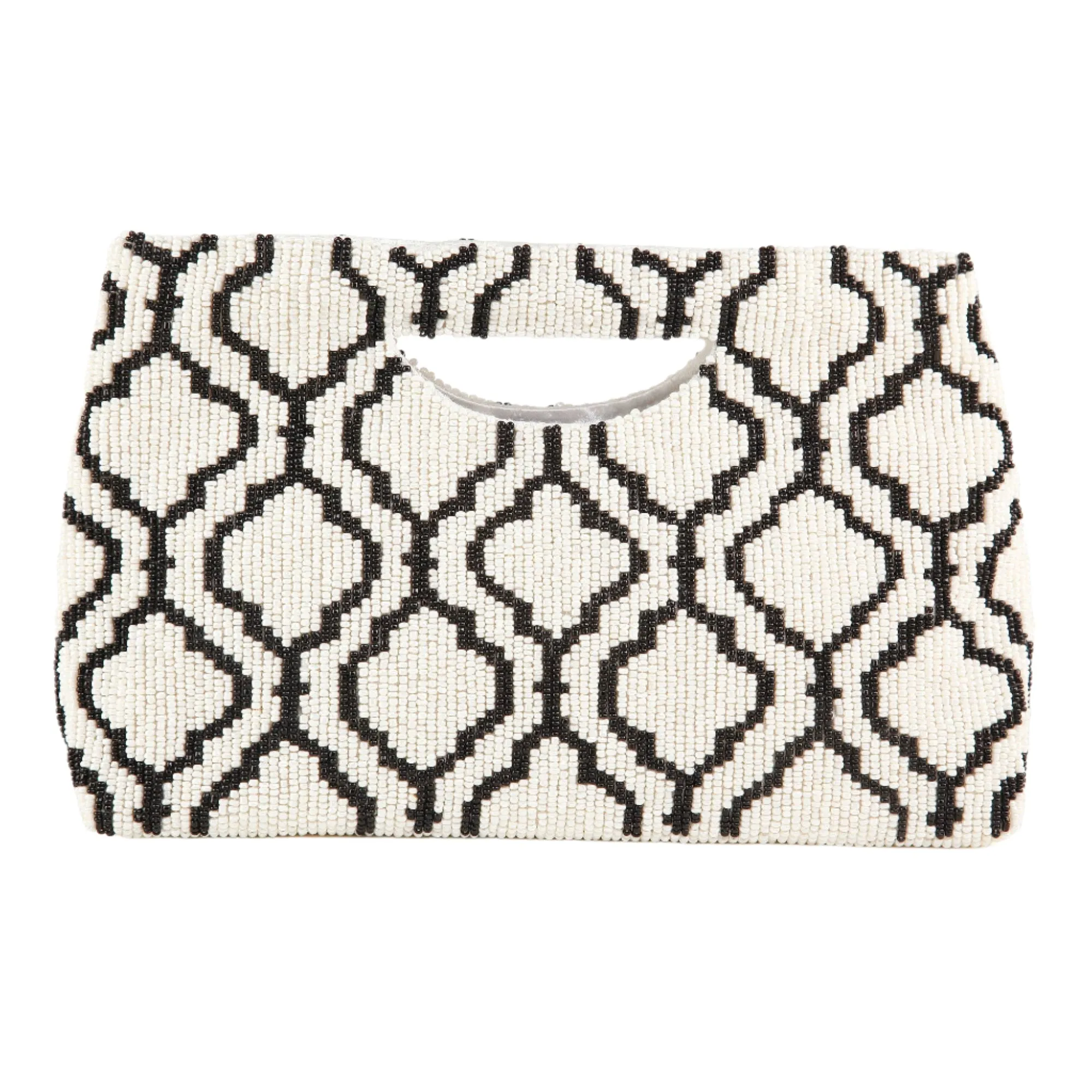 Ivory & Black Geometric Beaded Clutch